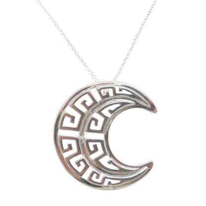 925 Sterling Silver Italy Greek Key Crescent Moon Cable Chain Necklace 18"