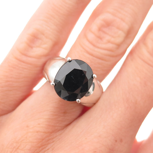 925 Sterling Silver Vintage Real Oval-Cut Sapphire Modernist Ring Size 6