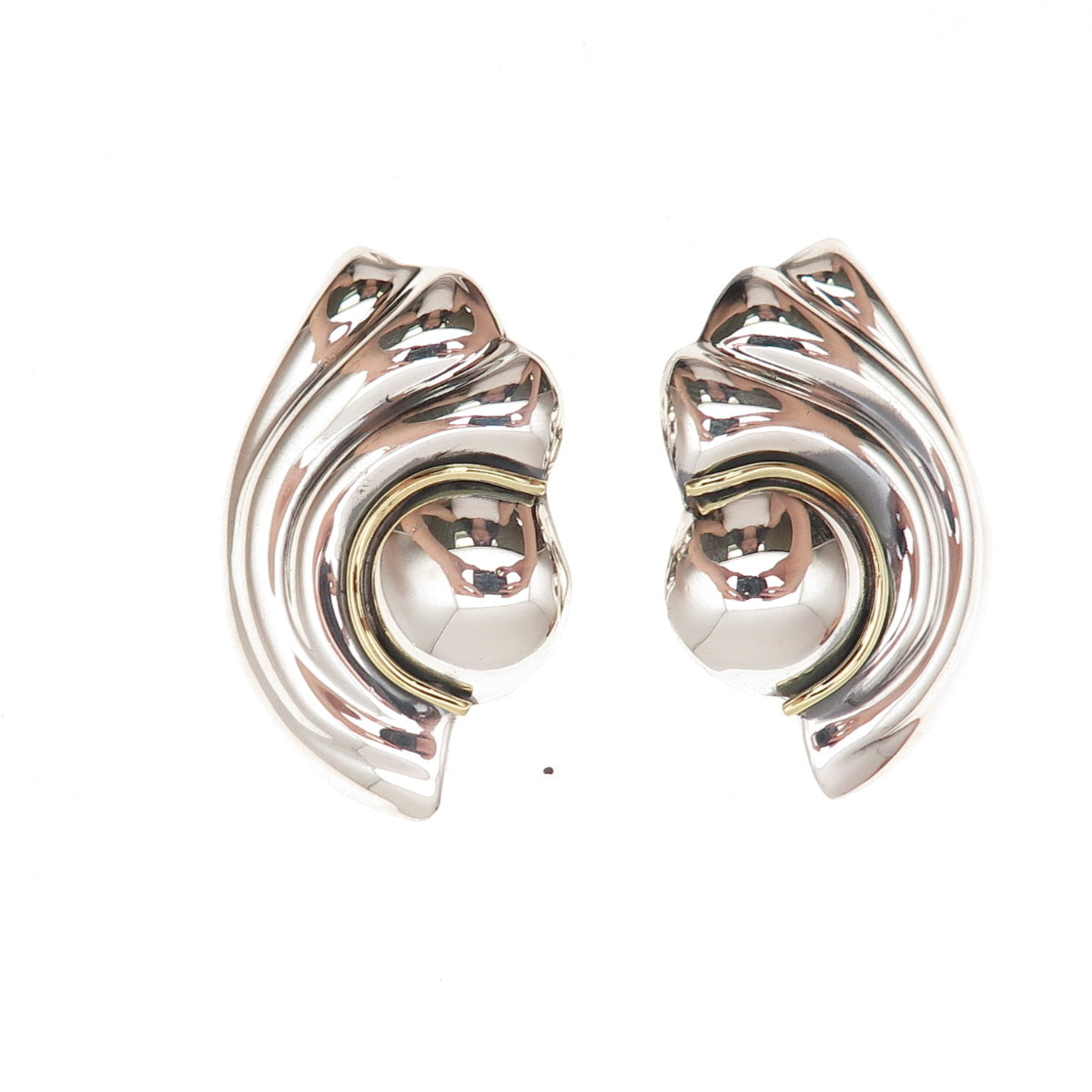 925 Sterling Silver 2-Tone Vintage Mexico Modernist Clip On Earrings
