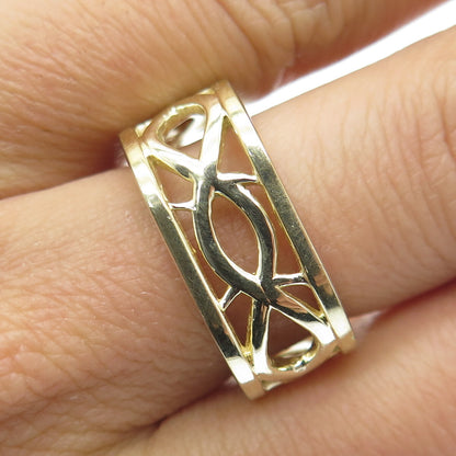 925 Sterling Silver Gold Plated Woven Square Band Ring Size 7.5