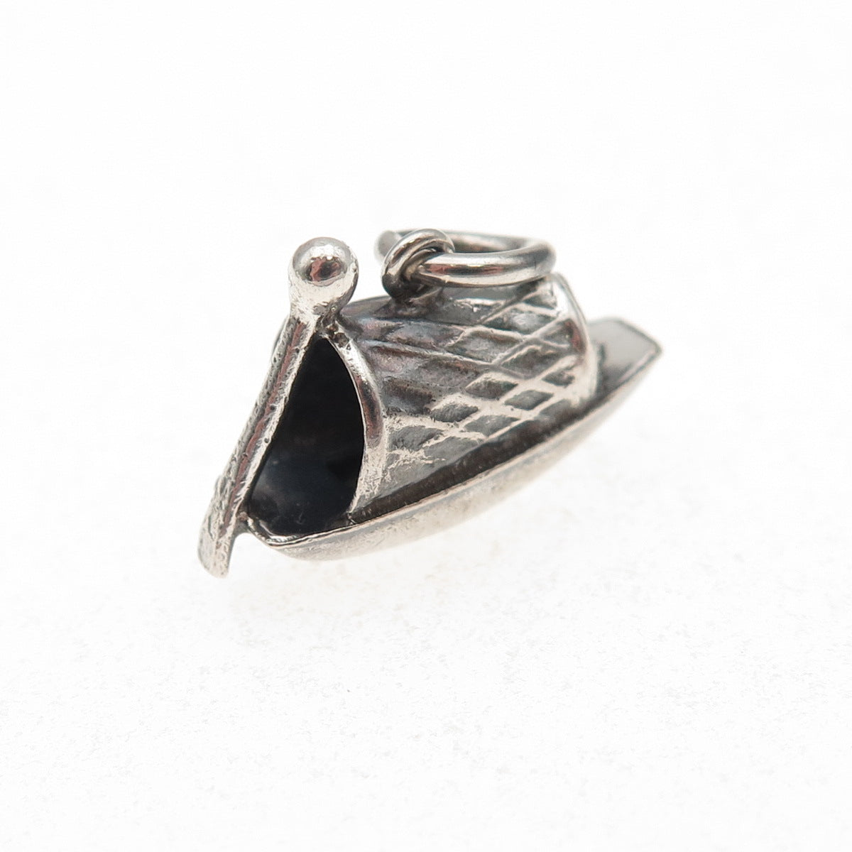 925 Sterling Silver Vintage Japanese Row Boat Oxidized 3D Mini Charm Pendant