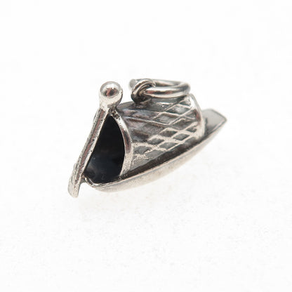925 Sterling Silver Vintage Japanese Row Boat Oxidized 3D Mini Charm Pendant