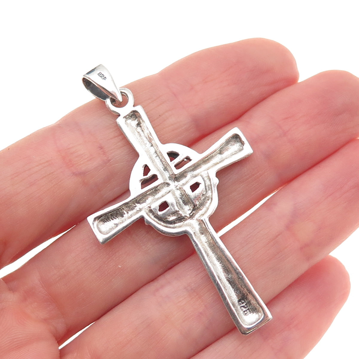 925 Sterling Silver Vintage Irish Claddagh Celtic Cross Oxidized Charm Pendant