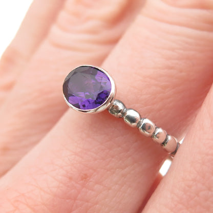 925 Sterling Silver Vintage Real Oval-Cut Amethyst Bubble Ring Size 7.25