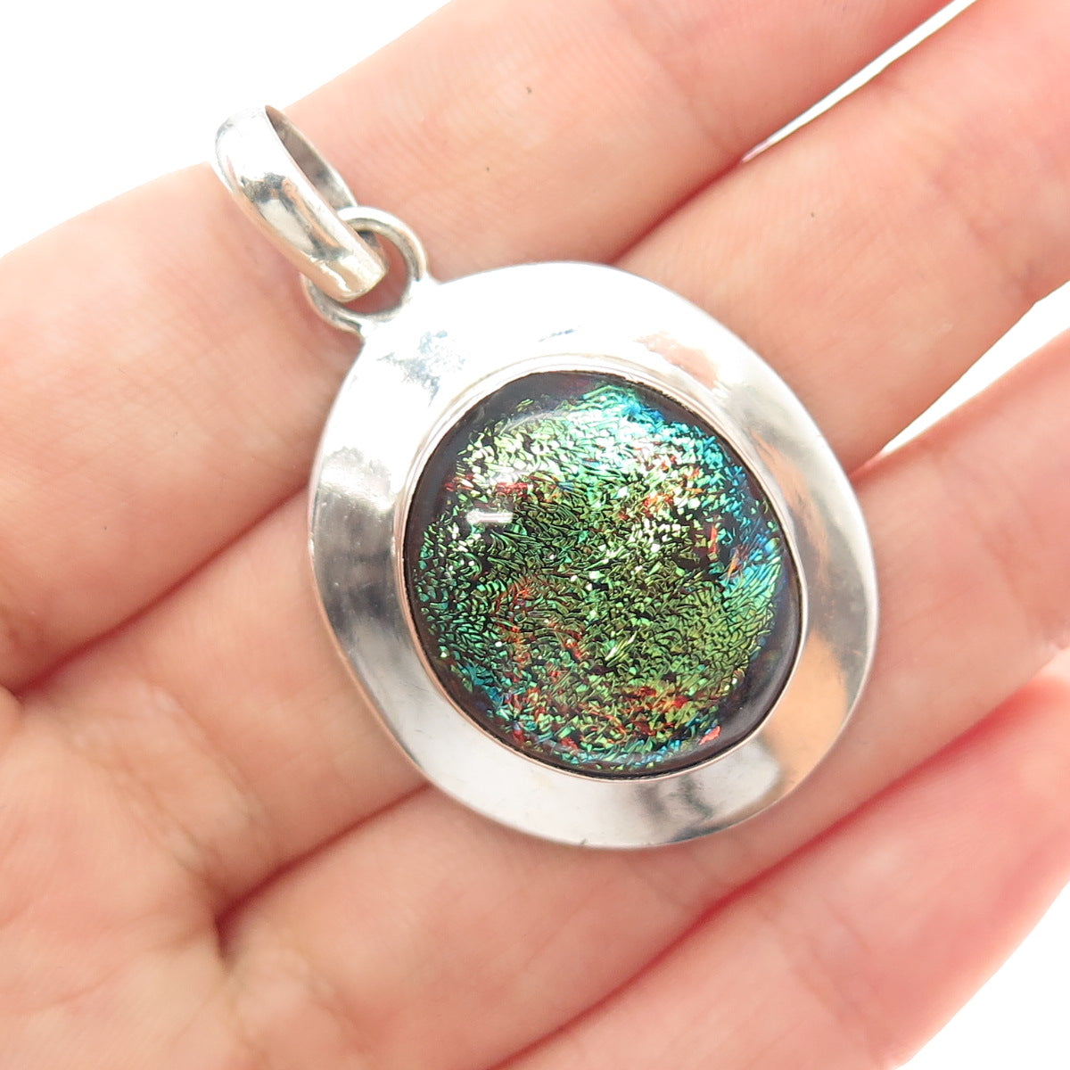 925 Sterling Silver Vintage Dichroic Glass Modernist Charm Pendant