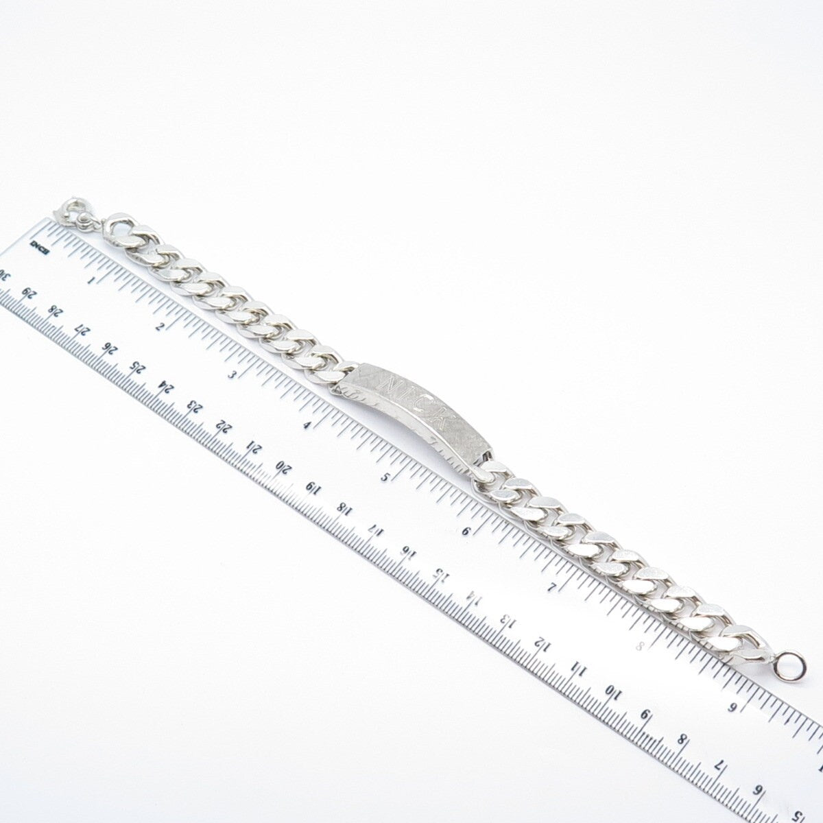 925 Sterling Silver Vintage Italy "Nick" Personalized Cuban Link Bracelet 8.75"