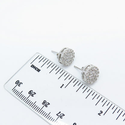 925 Sterling Silver Pave C Z Round Stud Earrings