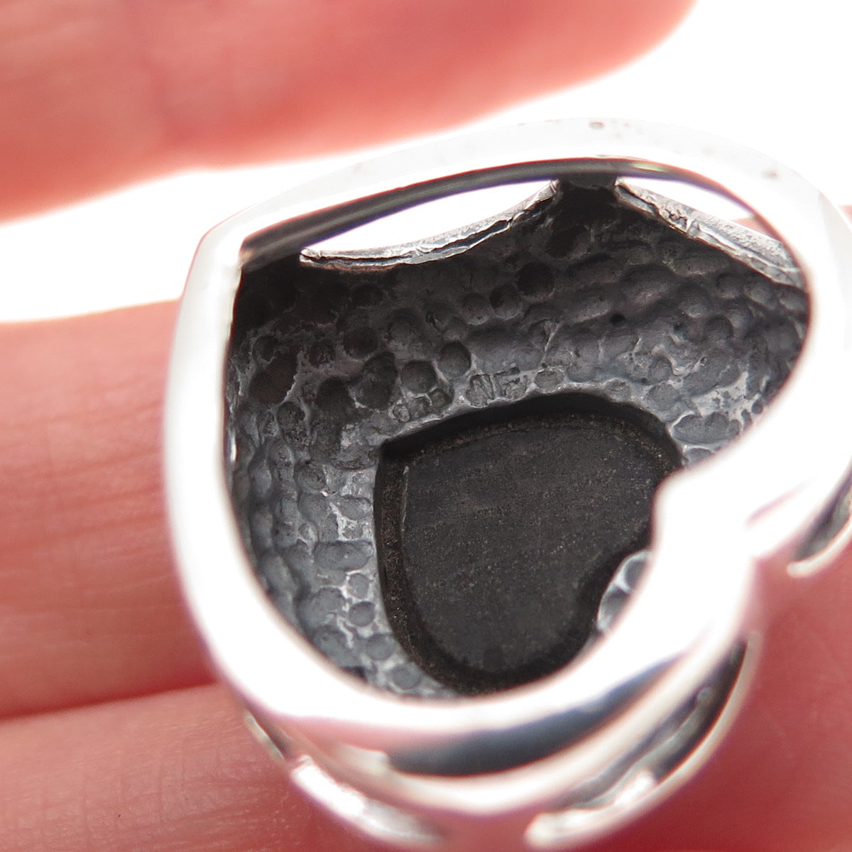 Chapal Zenray Sterling Silver Vintage Real Black Onyx Heart Slide Charm Pendant
