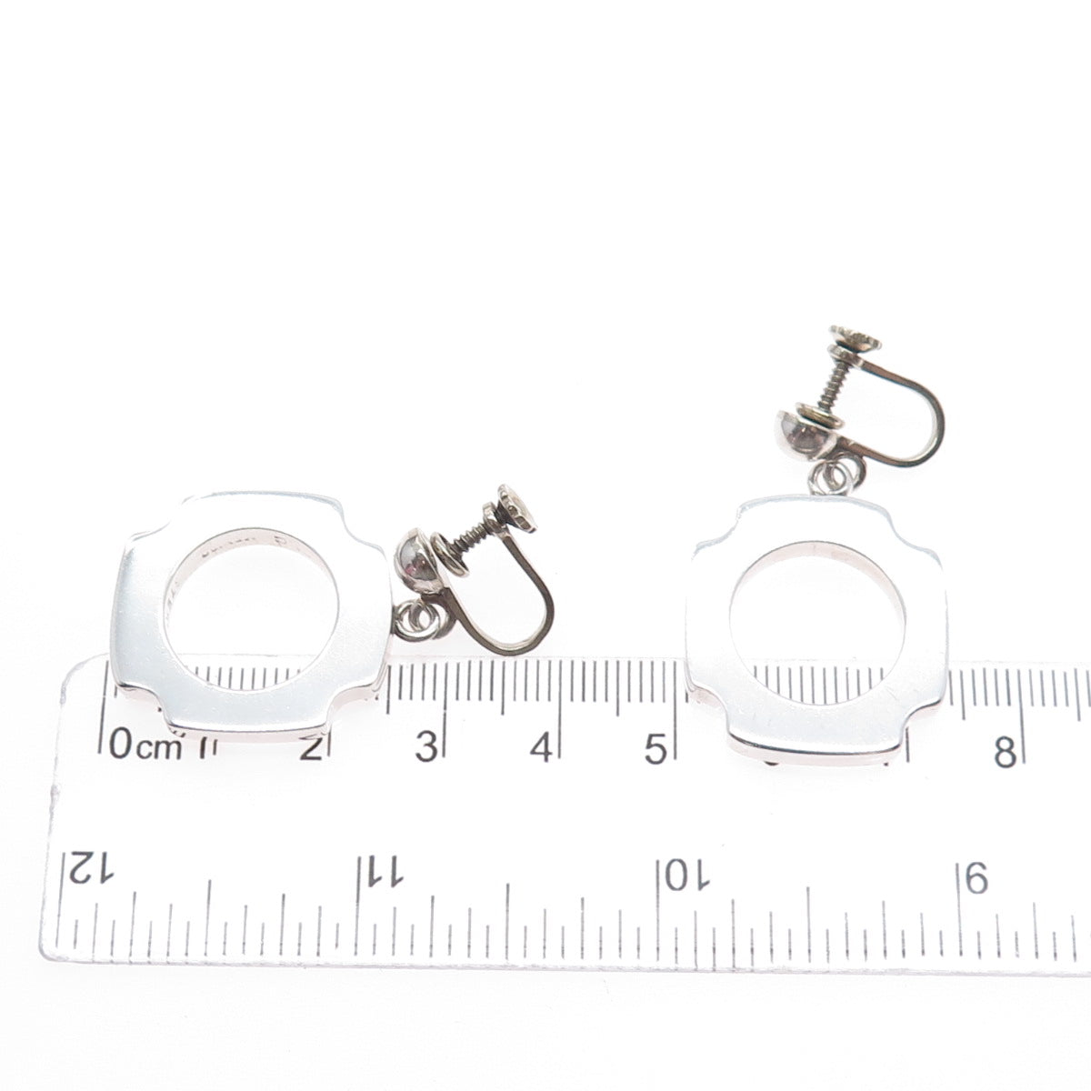 925 Sterling Silver Vintage Mexico Modernist Cross Screw Back Dangle Earrings