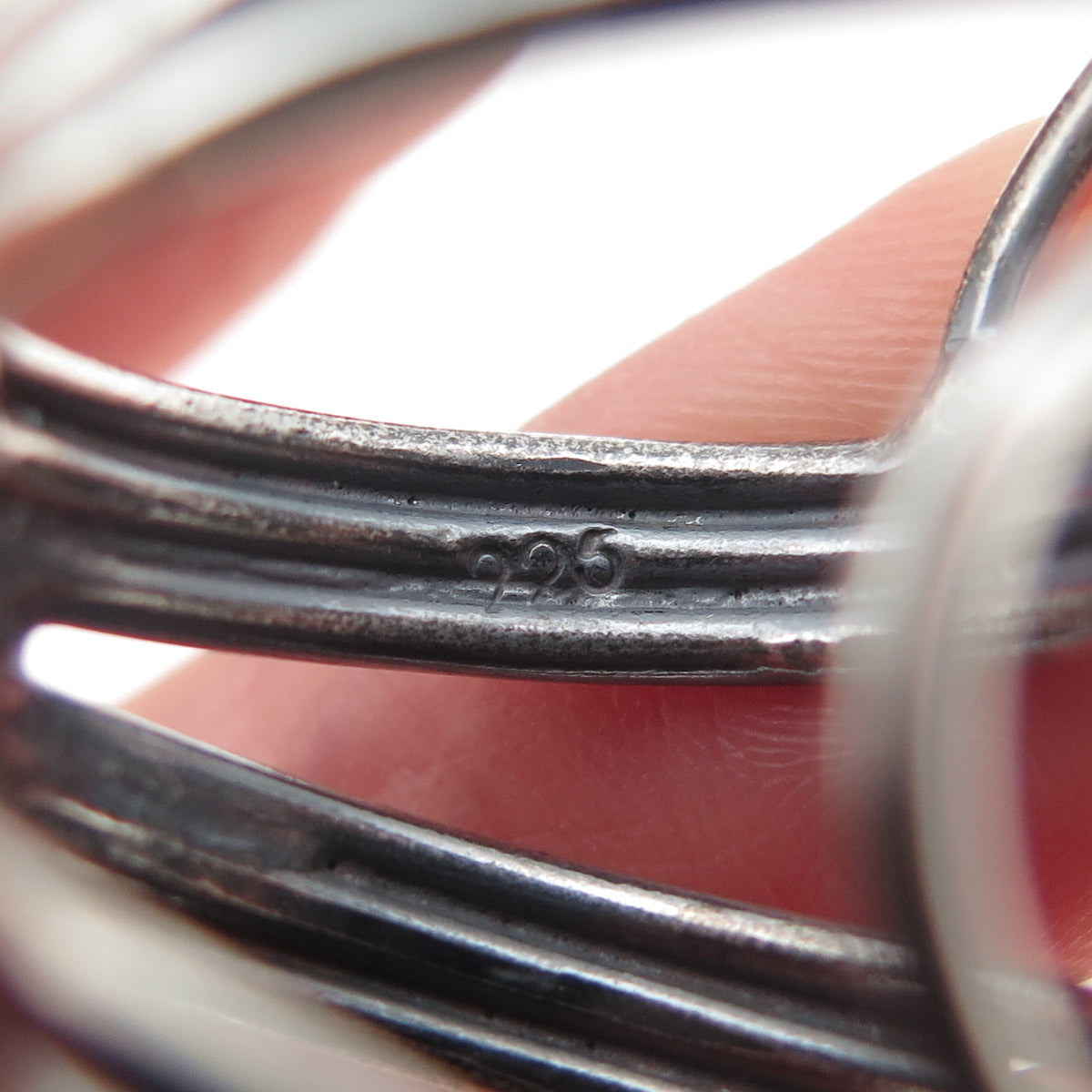925 Sterling Silver Vintage Modernist Overlap Oxidized Ring Size 7.75