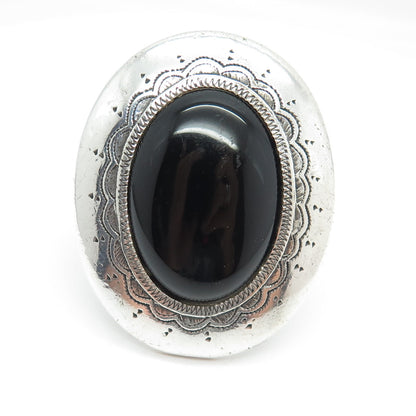 LUCE Old Pawn Sterling Silver Vintage Real Black Onyx Statement Ring Size 8.25