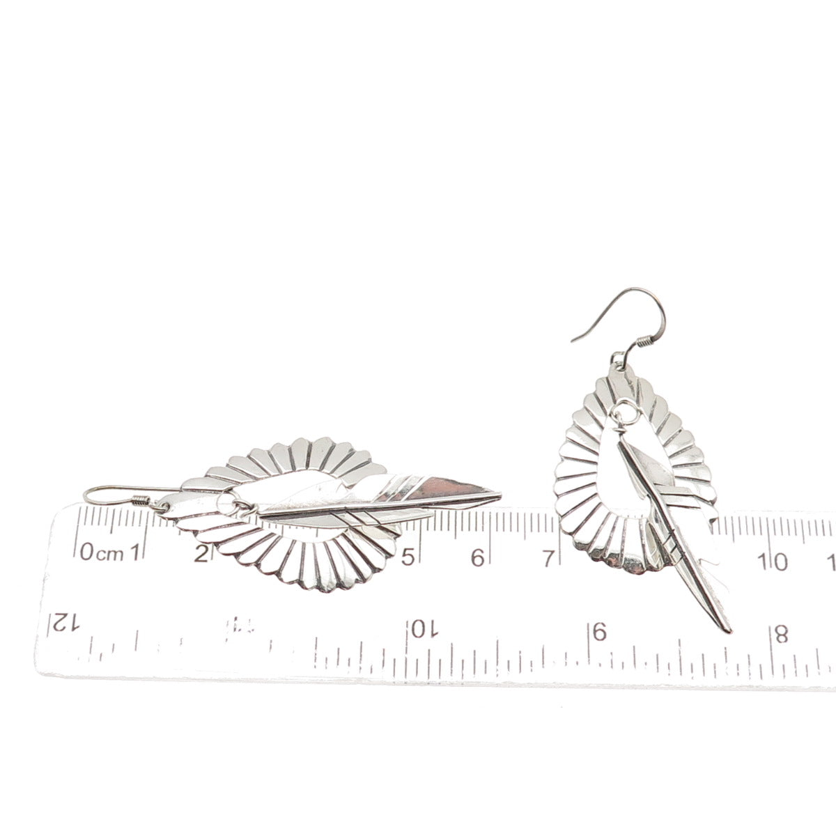 Old Pawn 925 Sterling Silver Vintage Southwestern Feather Tribal Dangle Earrings