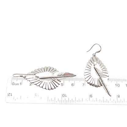 Old Pawn 925 Sterling Silver Vintage Southwestern Feather Tribal Dangle Earrings