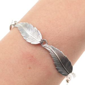 JEWELART 925 Sterling Silver Antique Art Deco Feather Link Oxidized Bracelet 7"