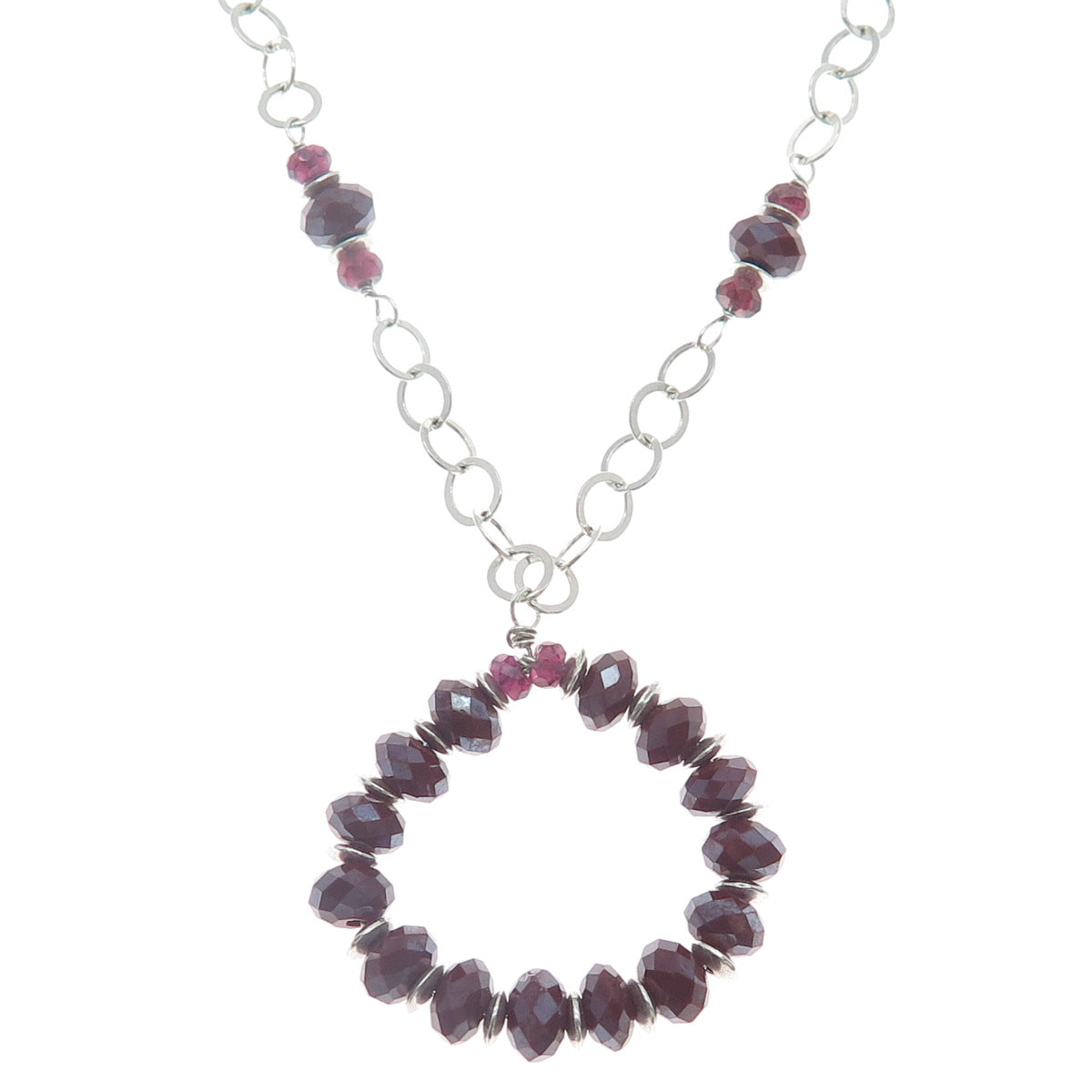 925 Sterling Silver Vintage Real Carnelian & Tourmaline Rolo Chain Necklace 20"