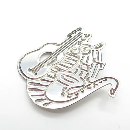 925 Sterling Silver Vintage Musical Instruments Pin Brooch
