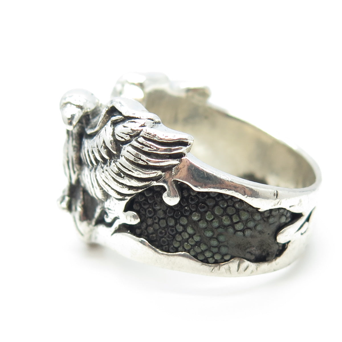 Silver Rings Men 925 Sterling Silver Eagle Biker Ring Size 13.25