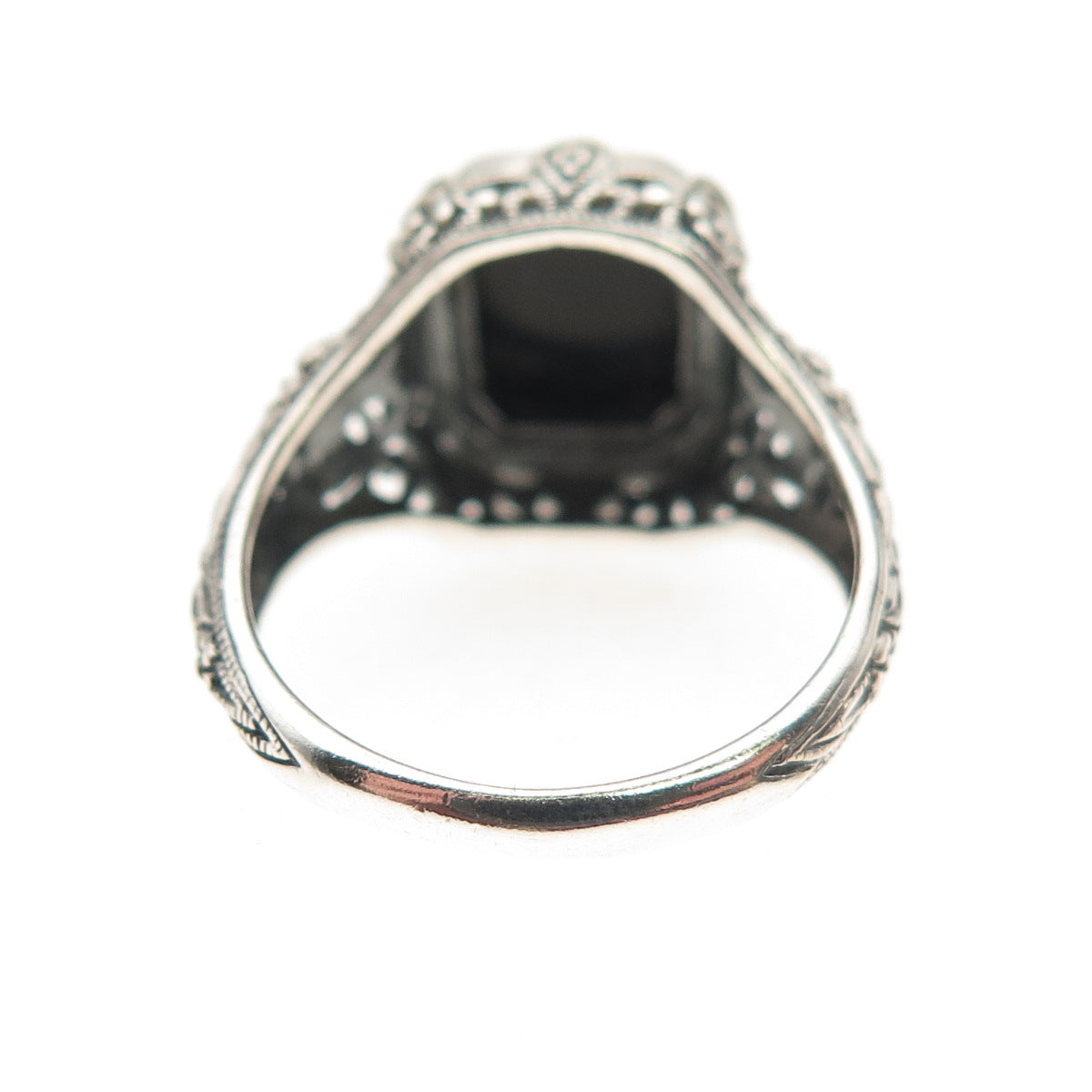Pranda 925 Sterling Silver Vintage Real Black Onyx Oxidized Ring Size 5.75