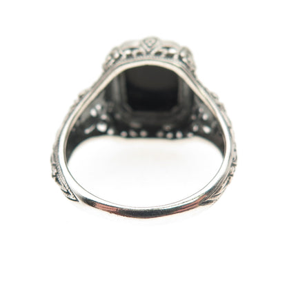 Pranda 925 Sterling Silver Vintage Real Black Onyx Oxidized Ring Size 5.75