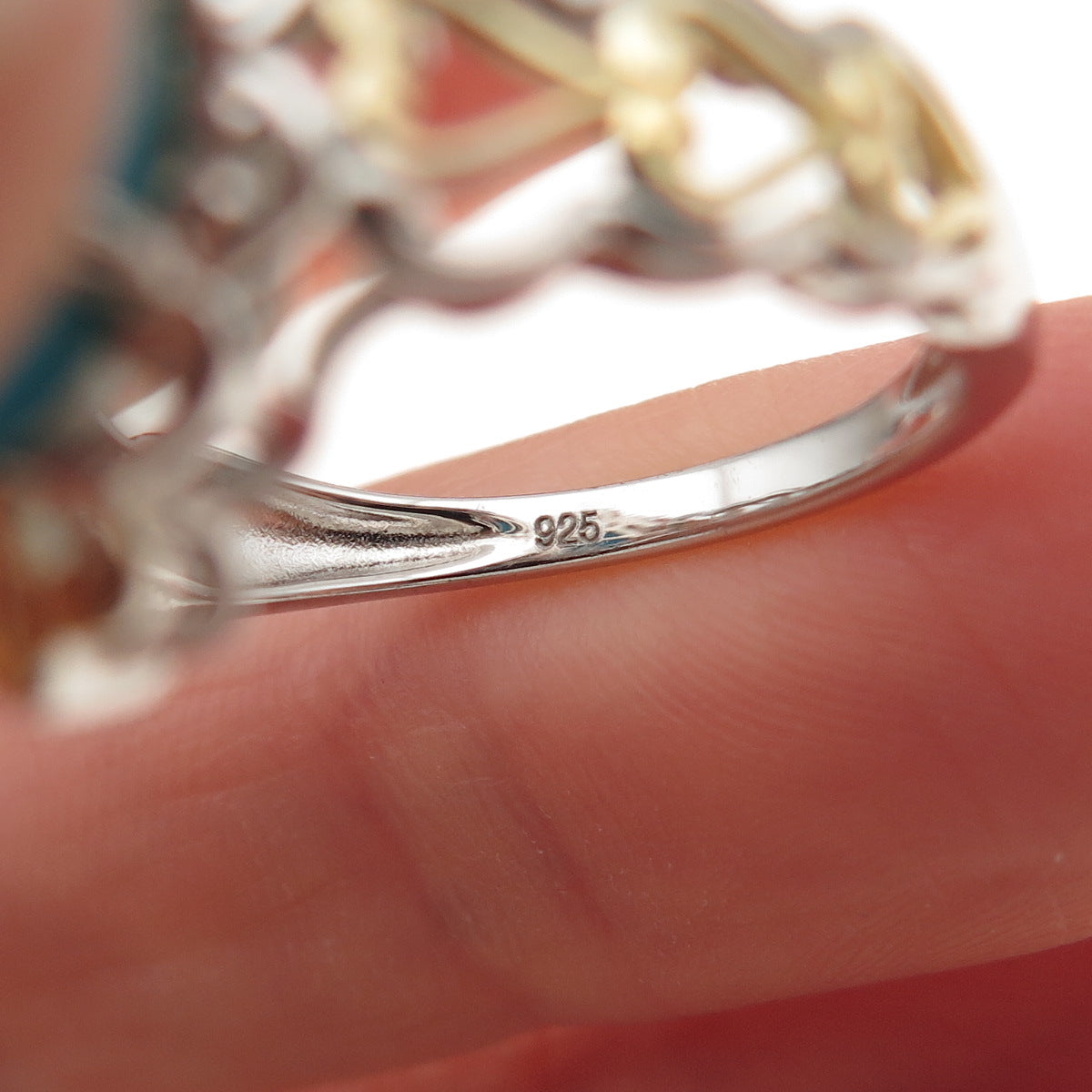 925 Sterling Silver 2-Tone Real Sleeping Beauty Turquoise Floral Ring Size 8.25