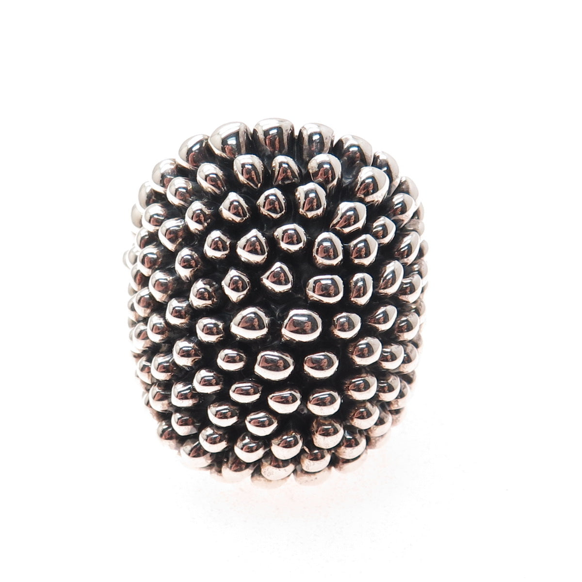 999 Fine Silver Vintage Mexico Modernist Beaded Oxidized Ring Size 8.5