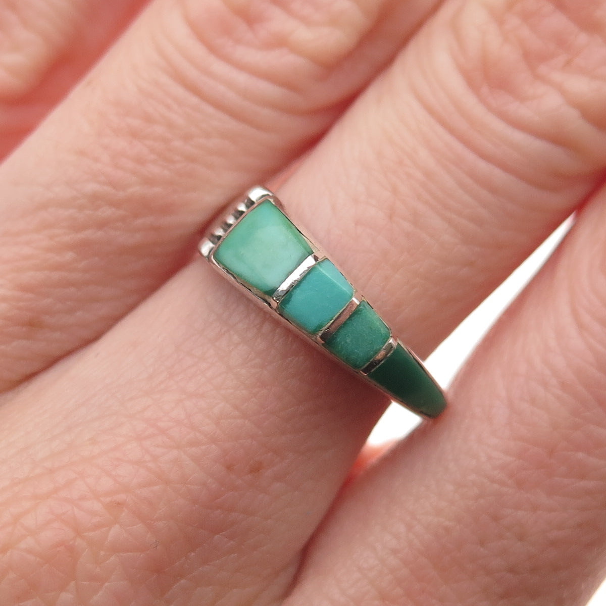 Old Pawn 925 Sterling Silver Vintage Southwestern Turquoise Tribal Ring Size 6.5