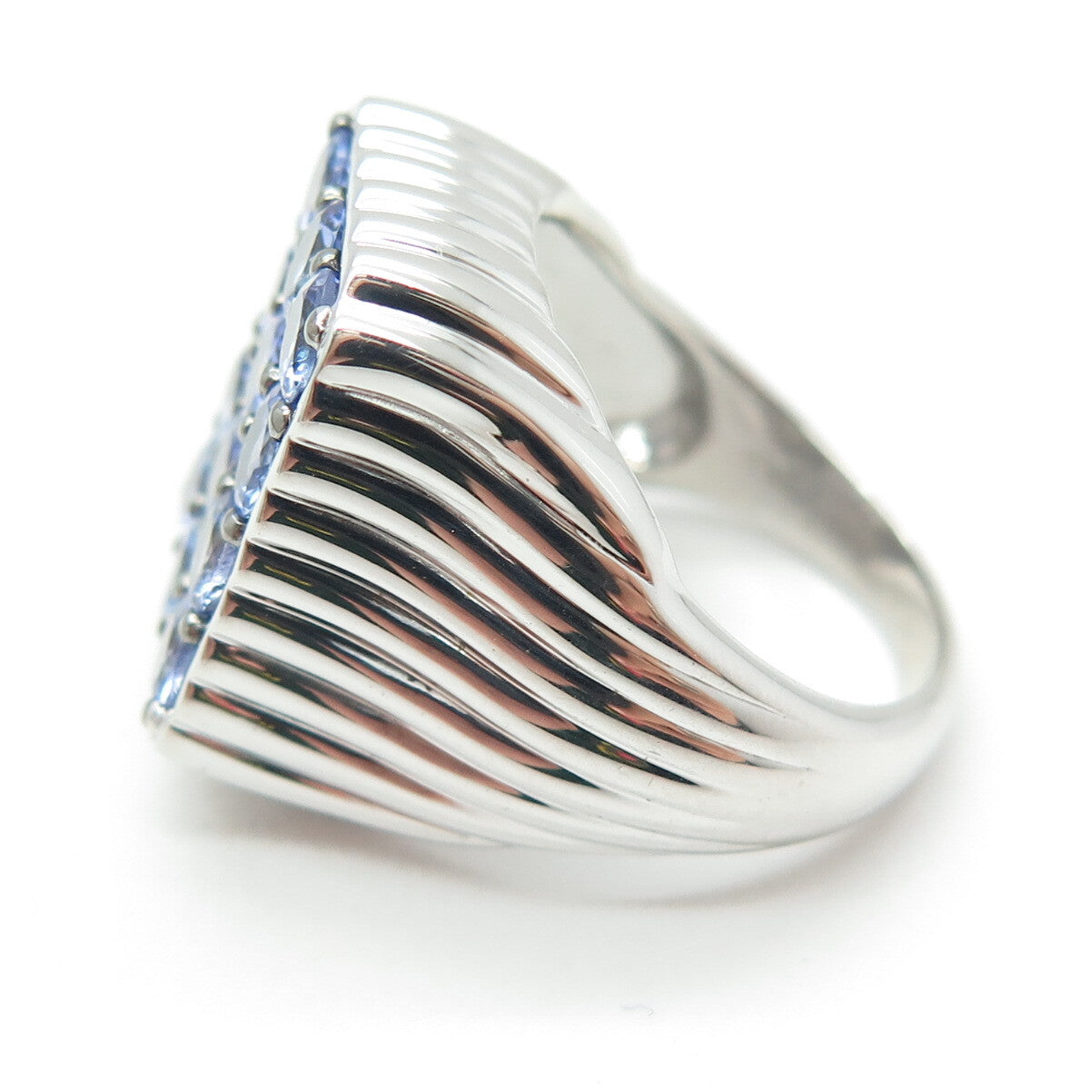 DSMK 925 Sterling Silver Real Round-Cut Tanzanite Cluster Ring Size 7.25