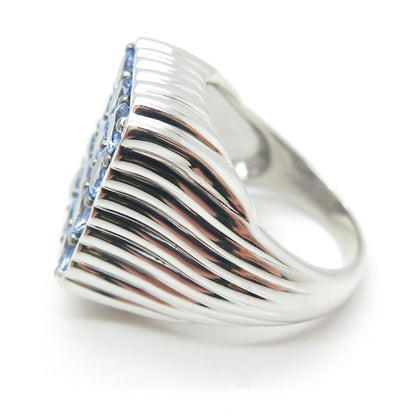DSMK 925 Sterling Silver Real Round-Cut Tanzanite Cluster Ring Size 7.25
