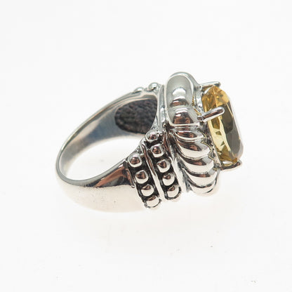 CLYDE DUNEIER CID 925 Sterling Silver Vintage Real Citrine Ribbed Ring Size 7.75