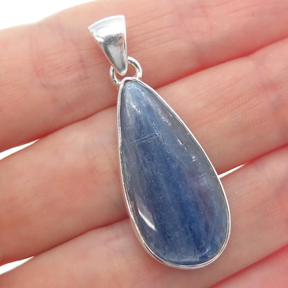925 Sterling Silver Vintage Real Kyanite Modernist Teardrop Pendant