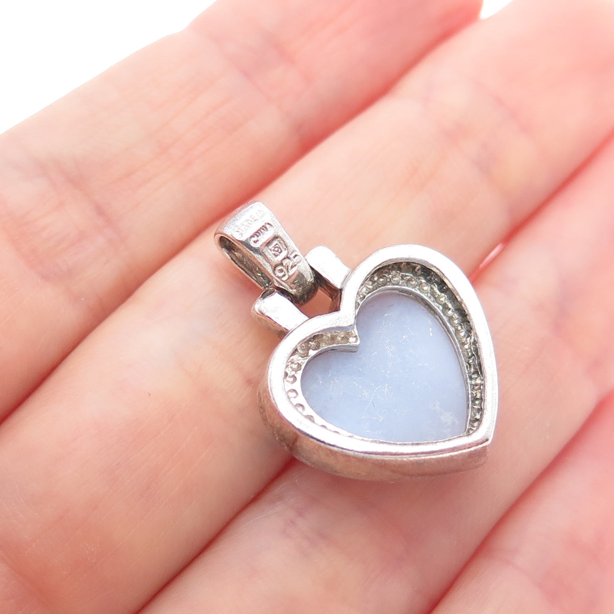 MICHELLE ALBALA Sterling Silver Vintage Real Lavender Jade Heart Charm Pendant