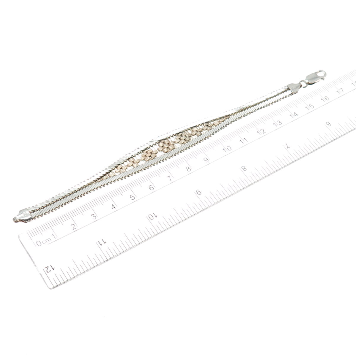 MILOR Sterling Silver 2-Tone Vintage Italy Riccio Chevron Link Bracelet 6.75"