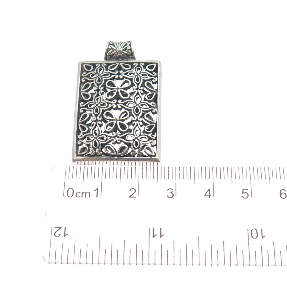 925 Sterling Silver Vintage Flower Ornate Oxidized Pendant