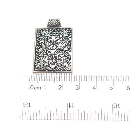 925 Sterling Silver Vintage Flower Ornate Oxidized Pendant