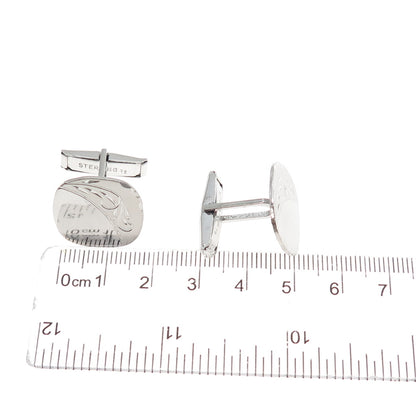 925 Sterling Silver Antique Art Deco T2 Engraved Floral Cushion-Shape Cufflinks