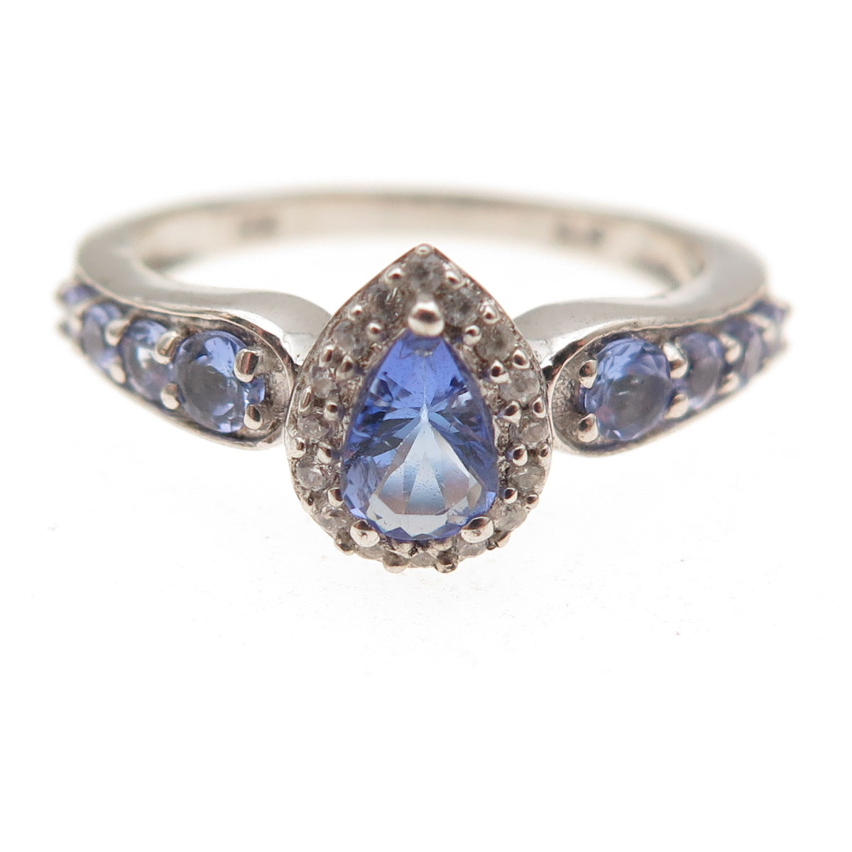 Chuck Clemency 925 Sterling Silver Real Tanzanite & White Topaz Ring Size 8.25