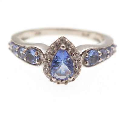 Chuck Clemency 925 Sterling Silver Real Tanzanite & White Topaz Ring Size 8.25