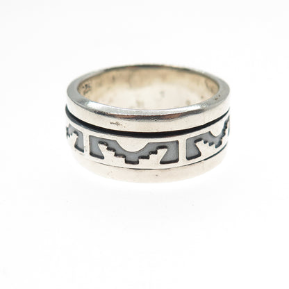 925 Sterling Silver Vintage Aztec Rotating Band Oxidized Ring Size 9.25