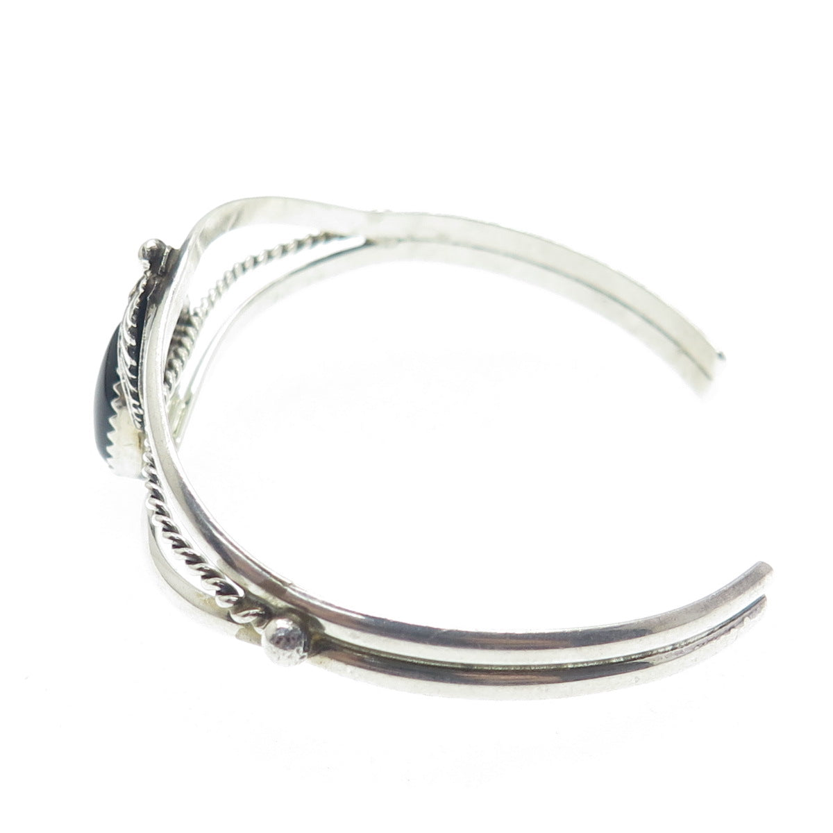 Old Pawn 925 Sterling Silver Vintage Southwestern Black Onyx Cuff Bracelet 6"