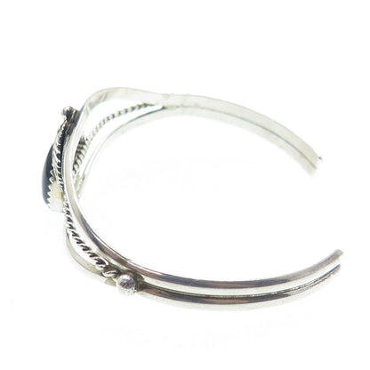 Old Pawn 925 Sterling Silver Vintage Southwestern Black Onyx Cuff Bracelet 6"