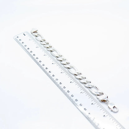 925 Sterling Silver Vintage Italy Figaro Link Bracelet 8.5"