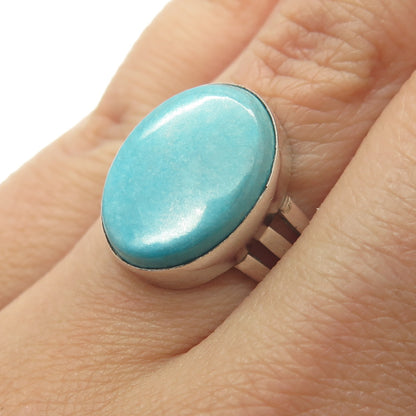 925 Sterling Silver Vintage Real Turquoise Gemstone Ring Size 6.5