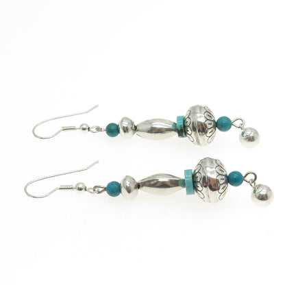 Old Pawn 925 Sterling Silver Southwestern Bisbee Turquoise Navajo Pearl Earrings