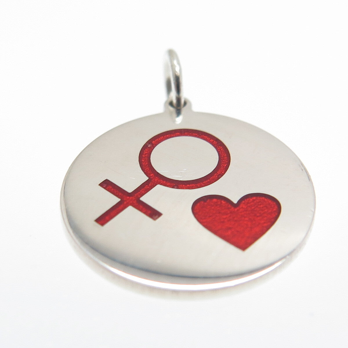 925 Sterling Silver Red Enamel Female Sign & Heart Minimalist Charm Pendant