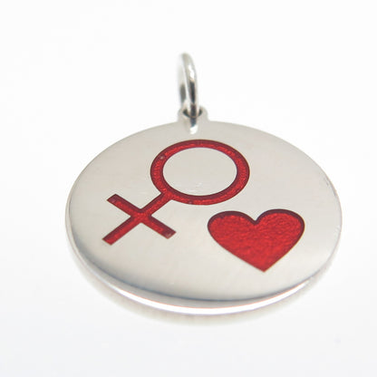 925 Sterling Silver Red Enamel Female Sign & Heart Minimalist Charm Pendant