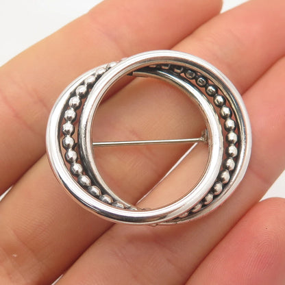 925 Sterling Silver Vintage BEAU Triple Circle Beaded Pin Brooch