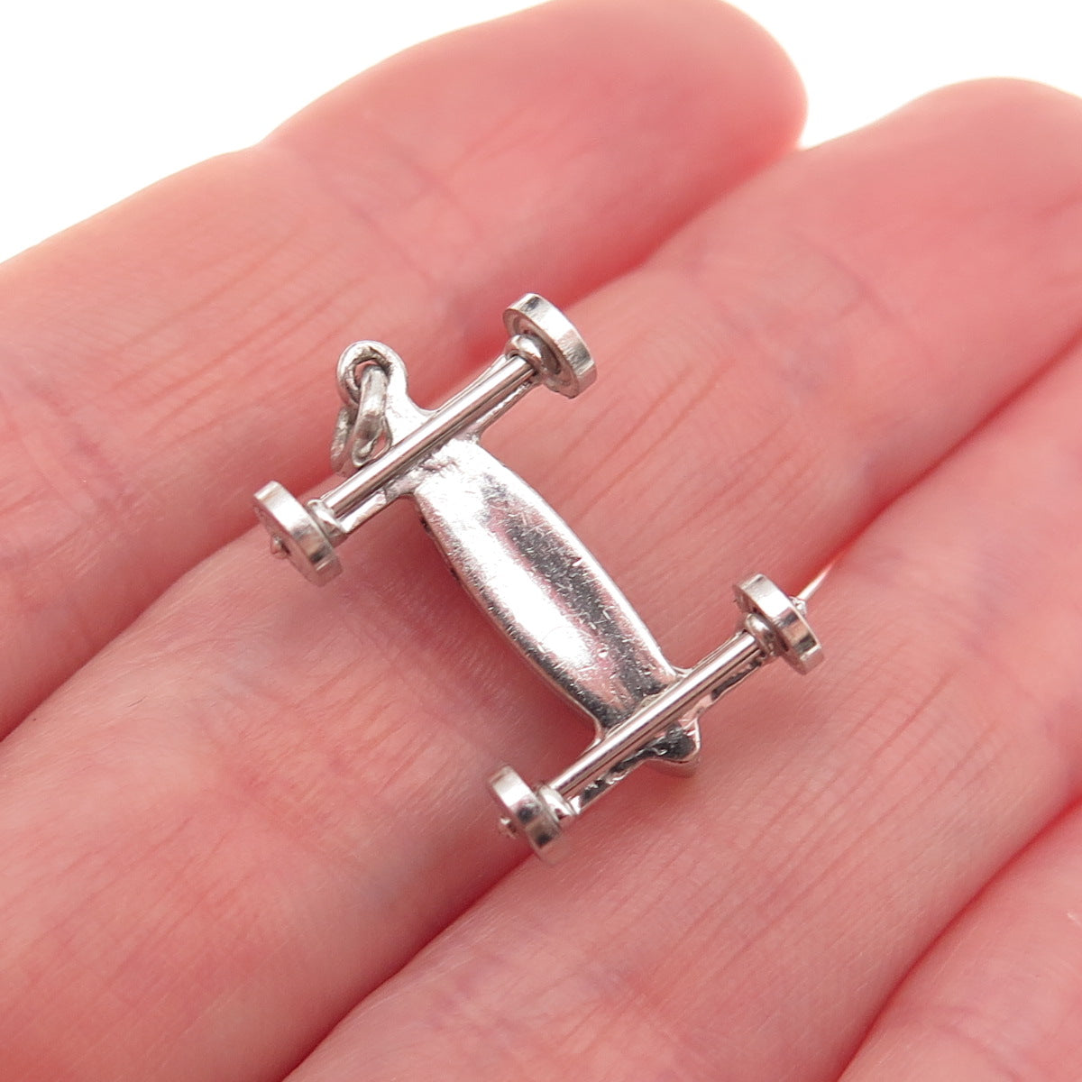 Wells Sterling Silver Vintage Enamel Number 14 Retro Racing Car 3D Mini Pendant