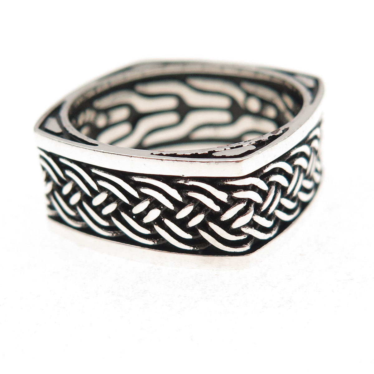 925 Sterling Silver Vintage Braided Oxidized Square Band Ring Size 10.5