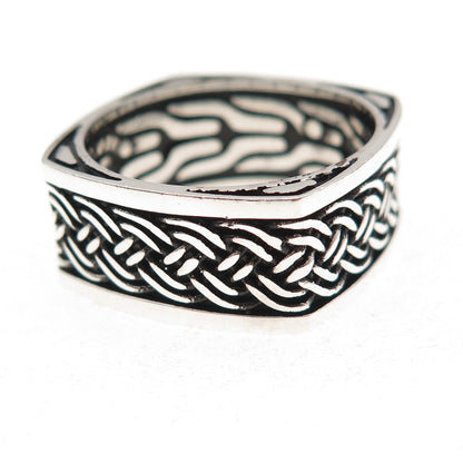 925 Sterling Silver Vintage Braided Oxidized Square Band Ring Size 10.5
