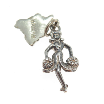 925 Sterling Silver Vintage "Hawaii" Dancing Girl 3D Pendant